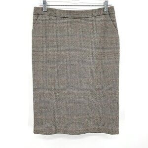 CHAIKEN Gray Black Red Wool Houndstooth Plaid Midi Straight Pencil Skirt Size 6